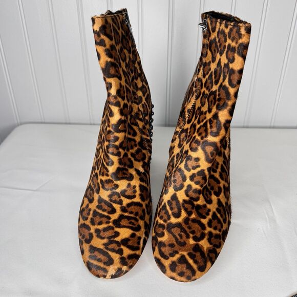 Jessica Simpson 9.5 Leather Cheetah Print Studded heel booties Real Cow Hair Fur - Picture 3 of 8
